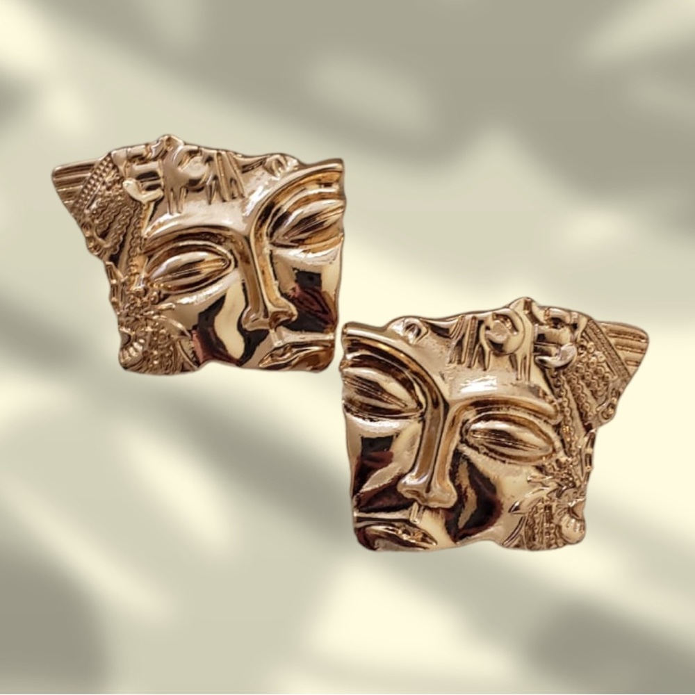 Gold Buddha Stud Earrings - Picture 3 of 4